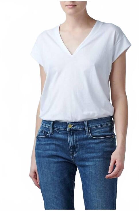 FRAME Tops - NEW FRAME le mid rise v neck tee in blanc